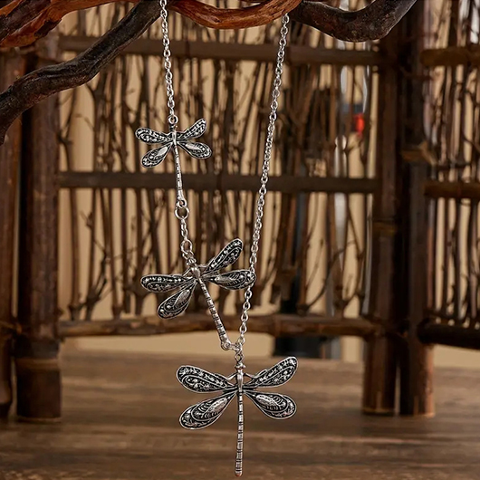 Silver jewelry,Animal Print jewelry,Silver Dragonfly Design Insect Alloy Necklace