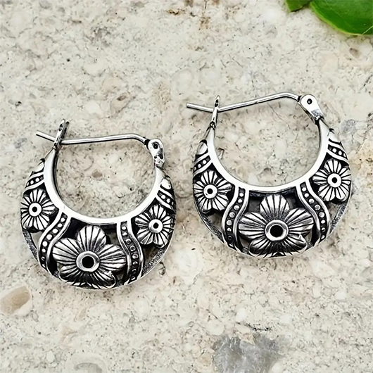 Silver jewelry,Silver Alloy Detail Crescent Shape Hollow Earrings