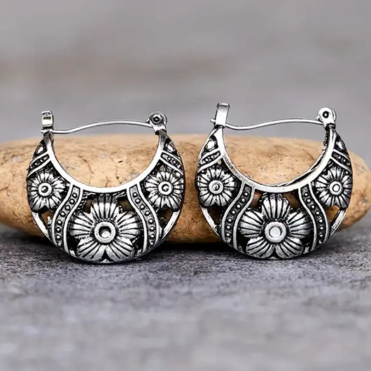 Silver jewelry,Silver Alloy Detail Crescent Shape Hollow Earrings