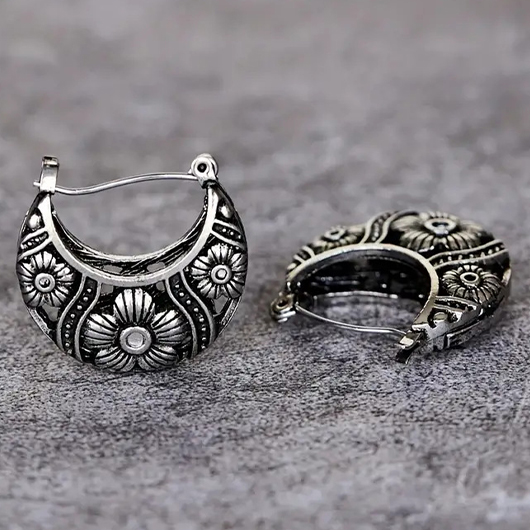 Silver jewelry,Silver Alloy Detail Crescent Shape Hollow Earrings