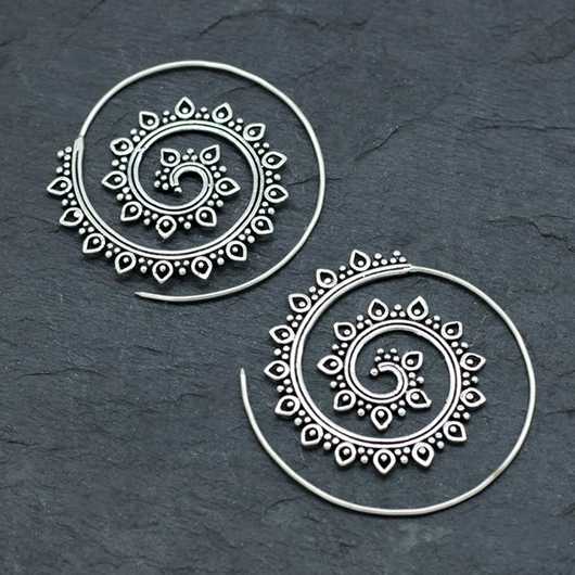 Silver jewelry,Tribal jewelry,Geometric jewelry,Silver Alloy Circle Geometric Tribal Earrings