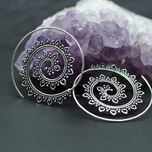 Silver jewelry,Tribal jewelry,Geometric jewelry,Silver Alloy Circle Geometric Tribal Earrings