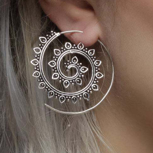 Silver jewelry,Tribal jewelry,Geometric jewelry,Silver Alloy Circle Geometric Tribal Earrings