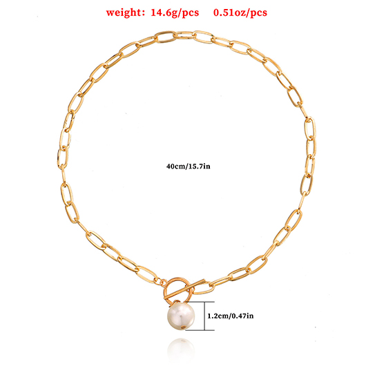 Golden jewelry,Geometric jewelry,Golden Alloy Pearl Chain Design Necklace