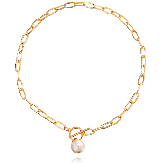 Golden jewelry,Geometric jewelry,Golden Alloy Pearl Chain Design Necklace