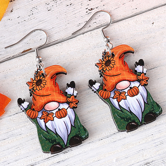 Orange jewelry,Plants jewelry,Halloween Maple Leaf Orange Wood Pumpkin Earrings