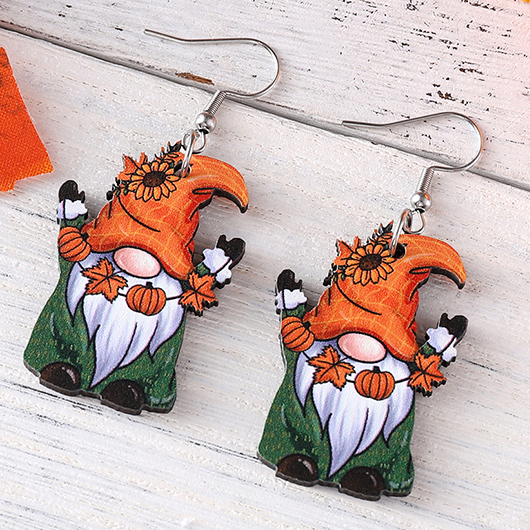 Orange jewelry,Plants jewelry,Halloween Maple Leaf Orange Wood Pumpkin Earrings