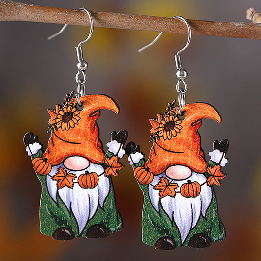 Orange jewelry,Plants jewelry,Halloween Maple Leaf Orange Wood Pumpkin Earrings
