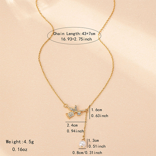 Golden jewelry,Plants jewelry,Rose Design Golden Alloy Pearl Necklace