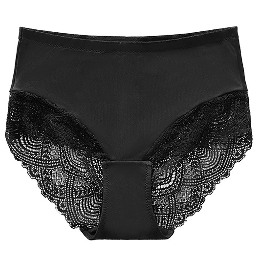 Black intimates,Plain Color intimates,Black High Waisted Lace Patchwork Panty