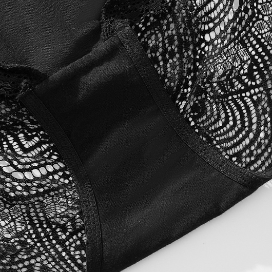 Black intimates,Plain Color intimates,Black High Waisted Lace Patchwork Panty