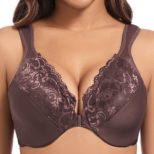Dark Coffee intimates,Plain Color intimates,Dark Coffee V Neck Push-up Bra