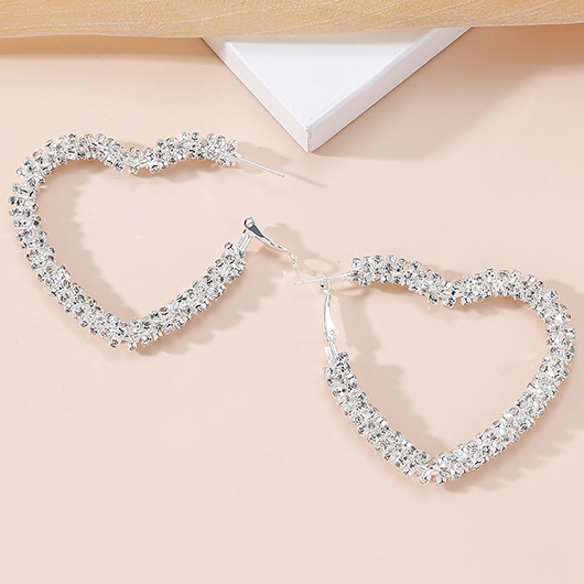 Silver jewelry,Heart jewelry,Valentine's Day jewelry,Metal Detail Silver Heart Alloy Earrings