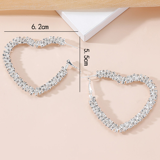 Silver jewelry,Heart jewelry,Valentine's Day jewelry,Metal Detail Silver Heart Alloy Earrings