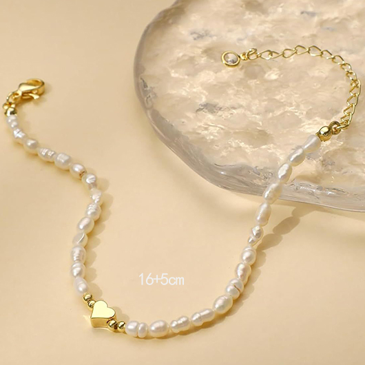 White jewelry,Heart jewelry,Heart Design White Copper Pearl Bracelet