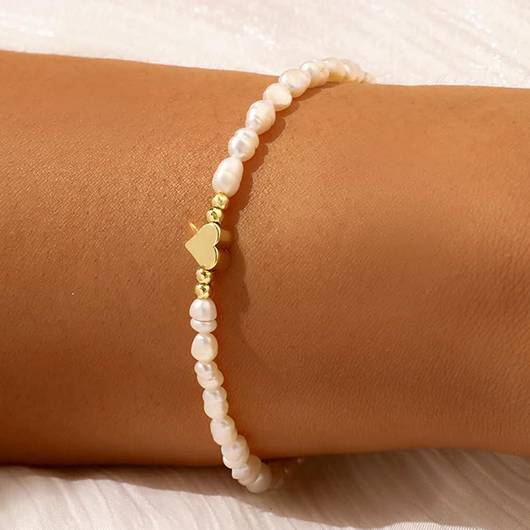 White jewelry,Heart jewelry,Heart Design White Copper Pearl Bracelet