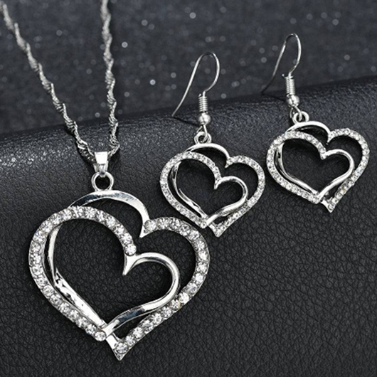 Silver jewelry,Heart jewelry,Heart Design Silver Alloy Earrings and Necklace