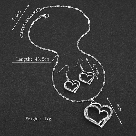Silver jewelry,Heart jewelry,Heart Design Silver Alloy Earrings and Necklace