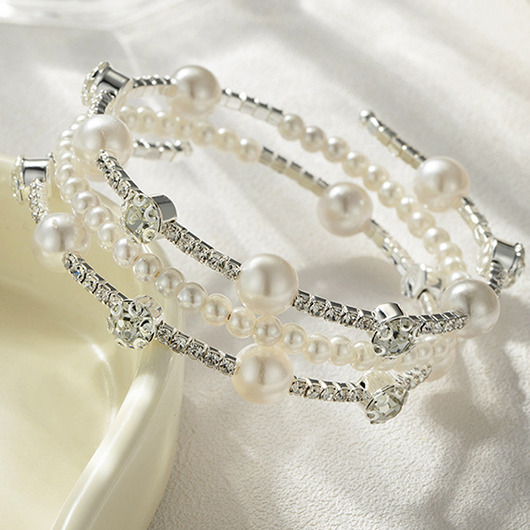 Silver jewelry,Other jewelry,Pearl Beads Detail Rhinestone Silver Bracelet