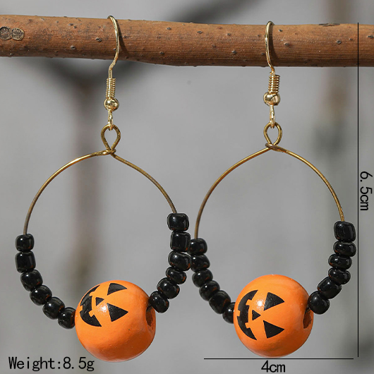 boucles d'oreilles en bois orange citrouille d'Halloween perlées