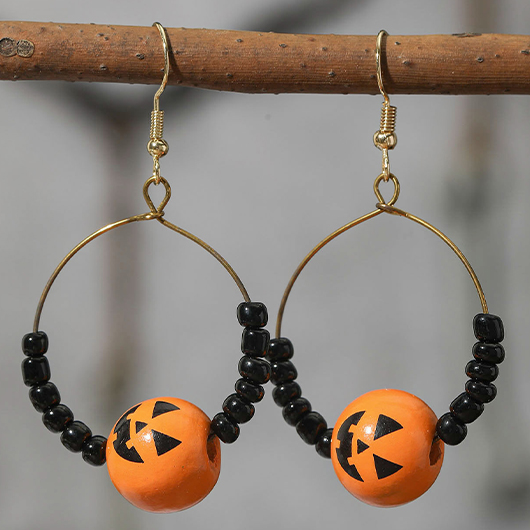 boucles d'oreilles en bois orange citrouille d'Halloween perlées
