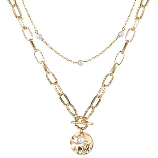 Golden jewelry,Alloy Detail Pearl Two Piece Gold Necklace