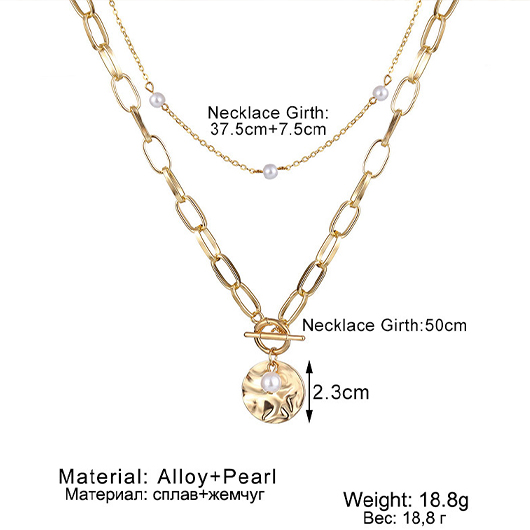 Golden jewelry,Alloy Detail Pearl Two Piece Gold Necklace