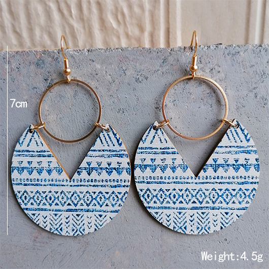 Dark Blue jewelry,Geometric jewelry,Dark Blue Geometric Wood Design Earrings
