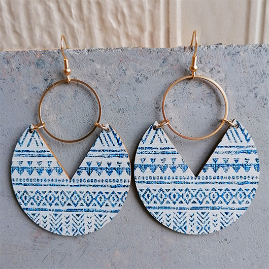 Dark Blue jewelry,Geometric jewelry,Dark Blue Geometric Wood Design Earrings