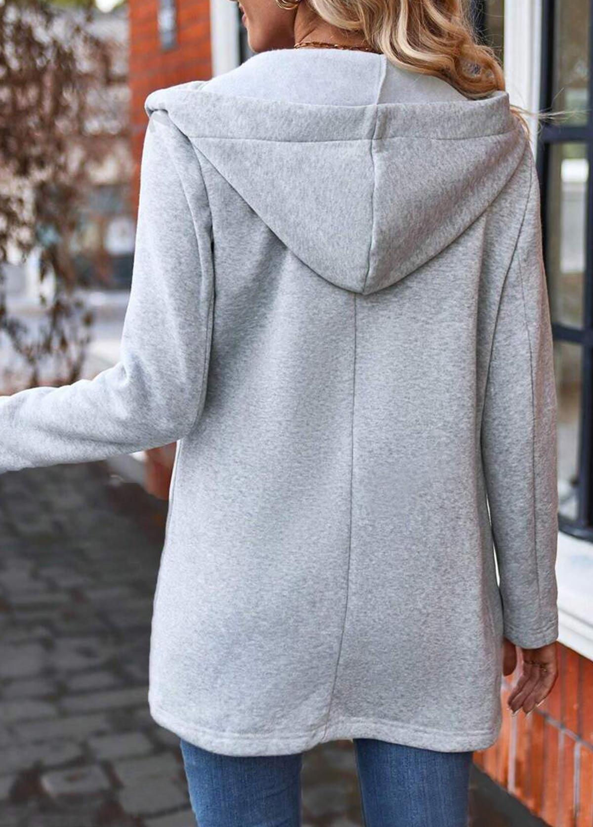 Light Grey tops,Plaid tops,ROTITA Zipper Plaid Light Grey Turn Down Collar Sweatshirt