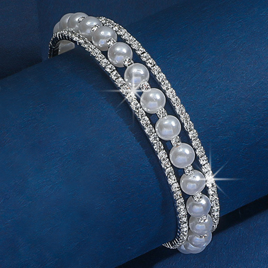 Silver jewelry,Plain Color jewelry,Diamond Pearl Hollow Alloy Silver Bracelet