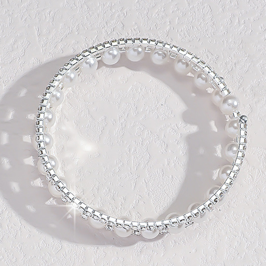 Silver jewelry,Plain Color jewelry,Diamond Pearl Hollow Alloy Silver Bracelet