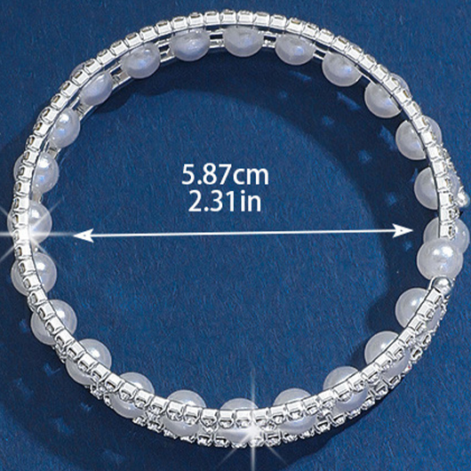 Silver jewelry,Plain Color jewelry,Diamond Pearl Hollow Alloy Silver Bracelet