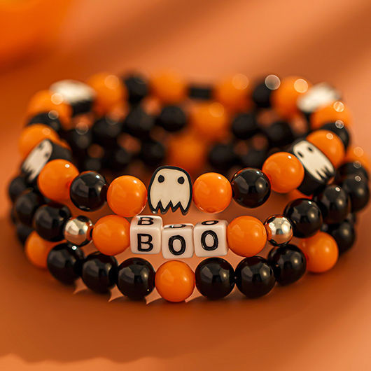Orange jewelry,Geometric jewelry,Halloween Orange Beaded Ghost Bracelet Set