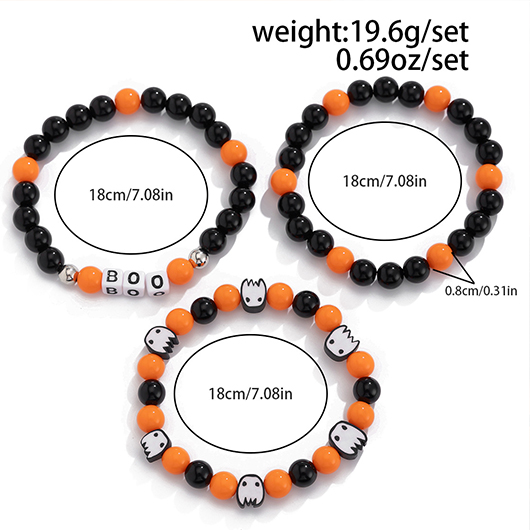 Orange jewelry,Geometric jewelry,Halloween Orange Beaded Ghost Bracelet Set