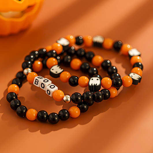 Orange jewelry,Geometric jewelry,Halloween Orange Beaded Ghost Bracelet Set