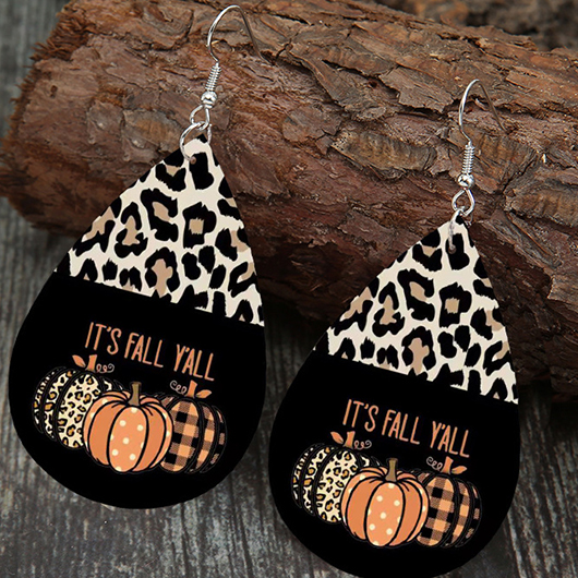 Black jewelry,Plaid jewelry,Leopard jewelry,Halloween jewelry,Letter jewelry,Halloween Teardrop Black Alloy Detail Earrings