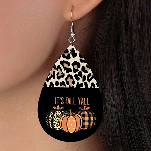 Black jewelry,Plaid jewelry,Leopard jewelry,Halloween jewelry,Letter jewelry,Halloween Teardrop Black Alloy Detail Earrings