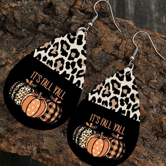 Black jewelry,Plaid jewelry,Leopard jewelry,Halloween jewelry,Letter jewelry,Halloween Teardrop Black Alloy Detail Earrings