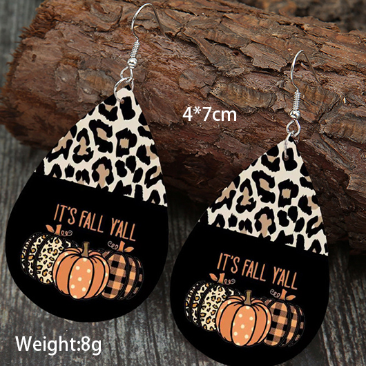Black jewelry,Plaid jewelry,Leopard jewelry,Halloween jewelry,Letter jewelry,Halloween Teardrop Black Alloy Detail Earrings