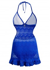 Royal Blue swimwear,Plain Color swimwear,ROTITA Solid Lace Stitching Halter Swimdress and Panty