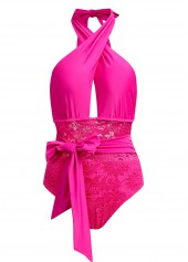 ROTITA Maillot de bain une pièce rose rouge à coutures en dentelle