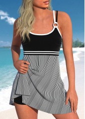 Criss Cross Black Striped Tankini Set