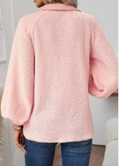 Light Pink tops,Plain Color tops,ROTITA Jacquard Light Pink Turn Down Collar Long Sleeve Sweatshirt