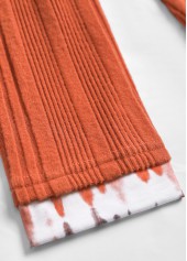 Orange tops,Tie Dye tops,ROTITA Patchwork Tie Dye Print Orange Split Neck T Shirt