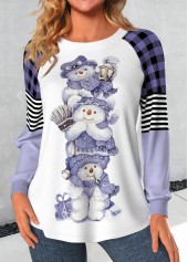 Rotita Patchwork-T-Shirt in Helllila mit Schneemann-Aufdruck in Übergröße