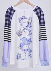 Light Purple plus size,White plus size,Christmas plus size,Plaid plus size,Striped plus size,Geometric plus size,ROTITA Plus Size Patchwork Light Purple Snowman Print T Shirt