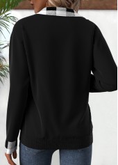 Black plus size,Plaid plus size,Striped plus size,Geometric plus size,ROTITA Plus Size Patchwork Black Plaid Turn Down Collar Sweatshirt