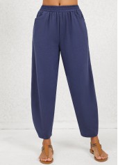 Marineblaue Hose mit normaler elastischer Taille und mittelhoher Taille