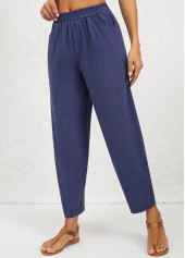 Navy bottoms,Plain Color bottoms,Pocket Regular Elastic Waist Mid Waisted Navy Pants